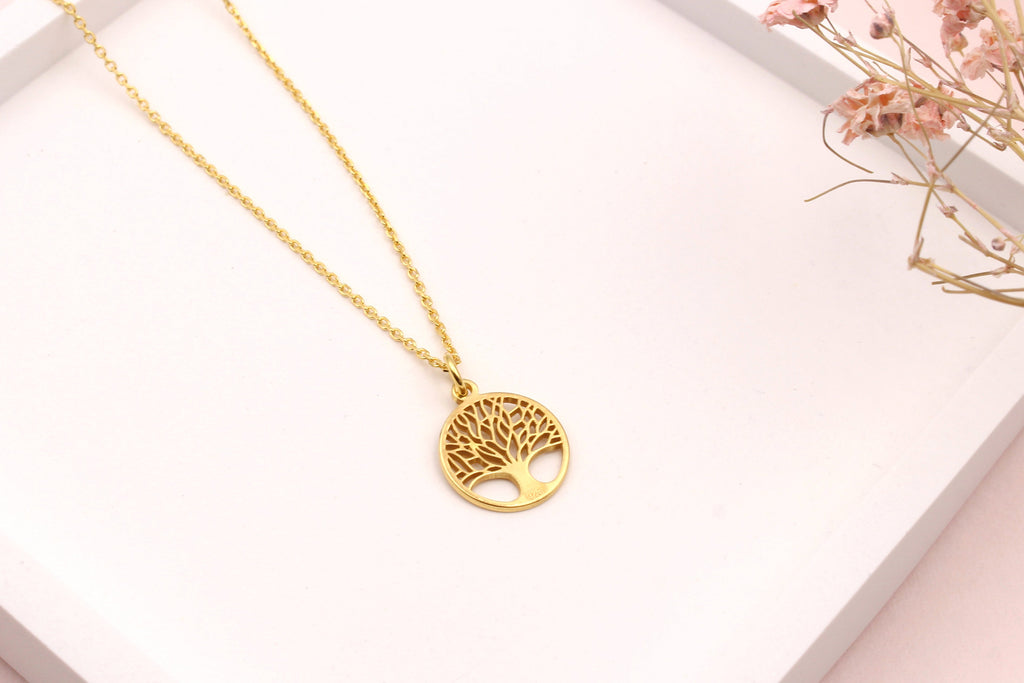 Kette mit Lebensbaum Anhänger aus 925 Sterling Silber vergoldet