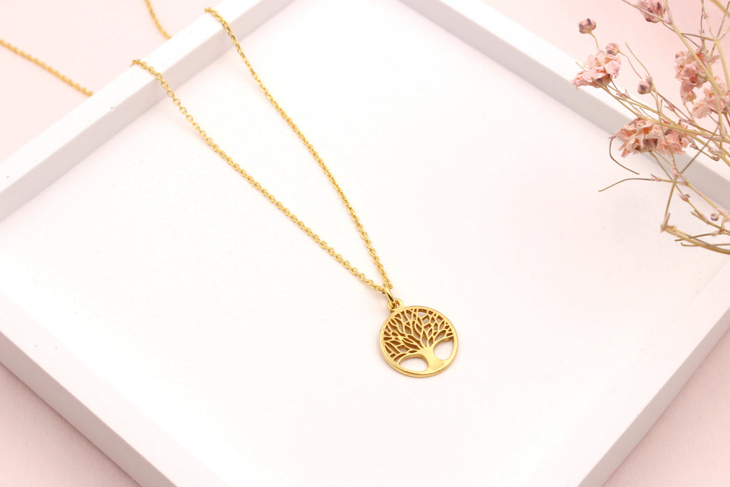 Lebensbaum Kette 925 Silber vergoldet als Geschenk für Familie und Freunde