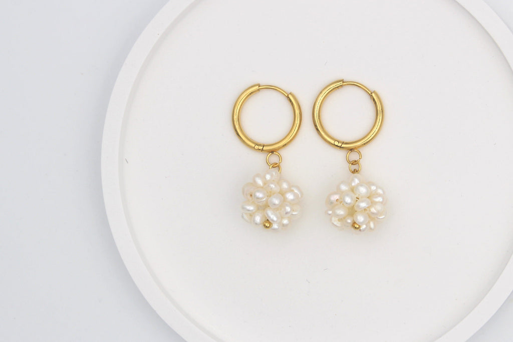 Süßwasserperlen Ohrringe aus Edelstahl in goldfarben für Damen im Set