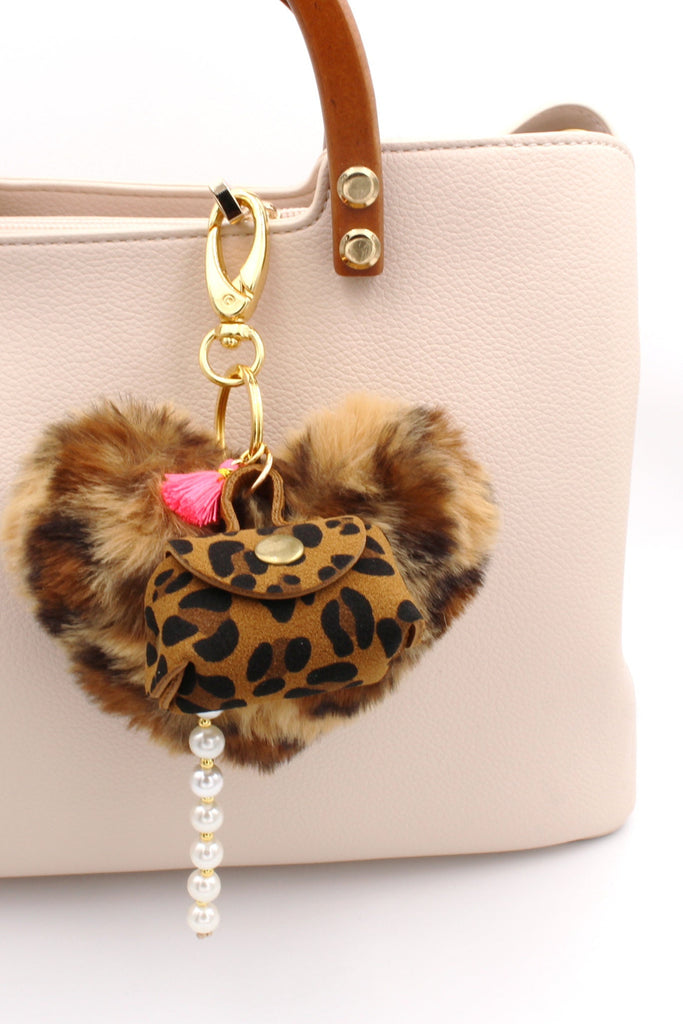 Taschenanhänger in Leo Look mit mini Handtasche zum öffnen