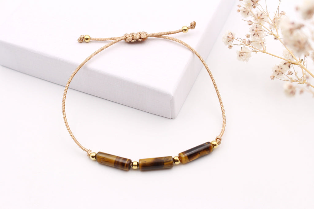 Damenarmband mit Tigeraugen Tubes in braun gold
