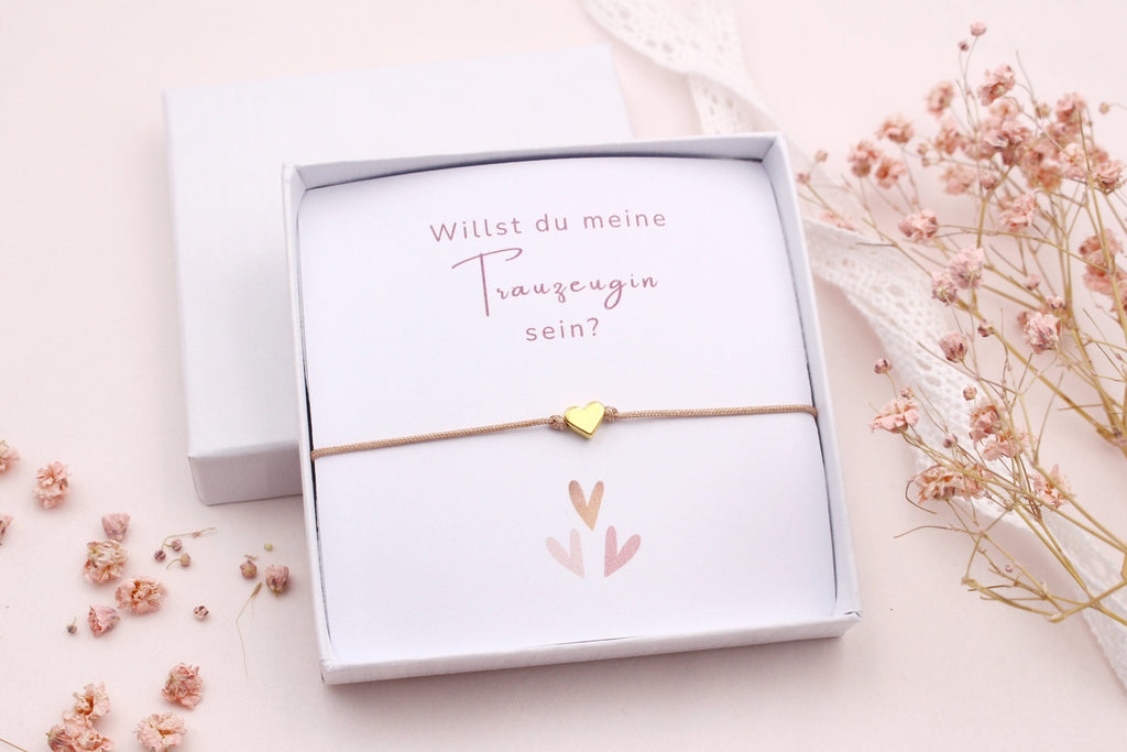 Trauzeugin zur Hochzeit fragen mit Armband mit Karte und Schmuckschachtel im Set