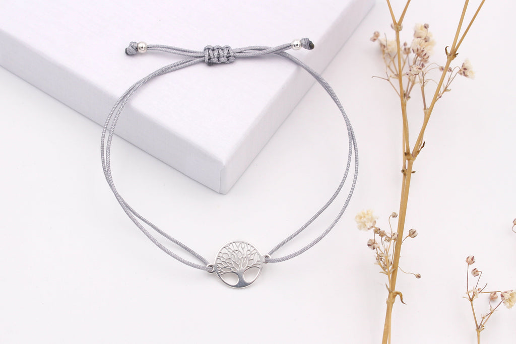 graues Makramee Armband Tree of life aus 925 Silber