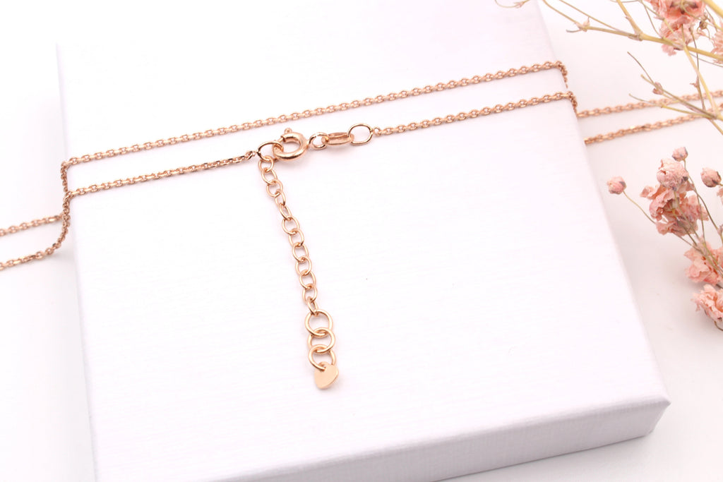 Verschluss mit Verlängerung der Rosenquarz Kette 925 Silber Rosé vergoldet