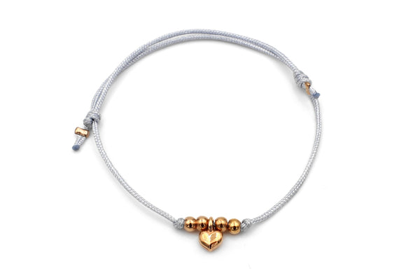 Filigranes Armband Herz Anhänger 4 Perlen Farbe rosegold und Schiebeknoten Verschluss