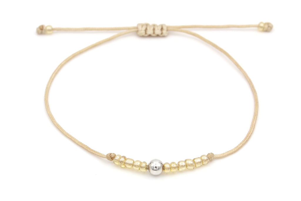 Armband kleine Perle 925 Silber und Glasperlen beige, Makramee, minimalistisch, Freundschaftsband, edel, filigran, Geschenk
