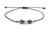 edles Makramee Armband 3 Perlen 925 Silber dunkel blau und verstellbarem Makramee Verschluss