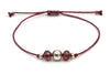 minimalistisches Makramee Armband 3 Perlen 925 Silber und brombeerfarbenen Glasperlen