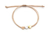 Makramee Armband in rosenholz mit 3 Herzen in silber, gold und rosegoldfarben, Trikolor