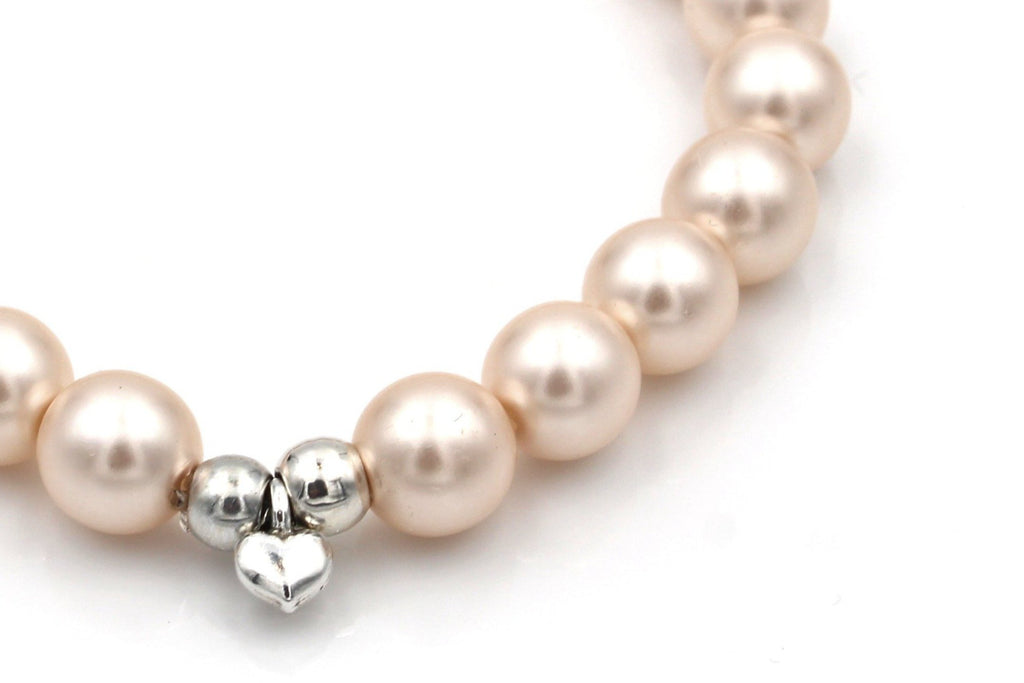 Perlenarmband perlmutt hell rosa Herz Anhänger Farbe silber, Armband Perlen 8mm, Geschenk, Herzarmband