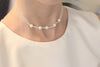 Halskette weiß aus Chiffonband und 5 weißen Perlen, Halsband