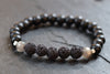 Holz Perlen Armband Herren in schwarz und grau mit silberfarbigen Details