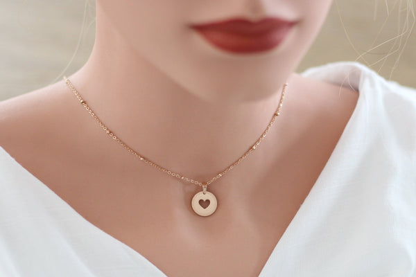 Edelstahl Halskette für Damen mit rundem Herz Anhänger in rosegold