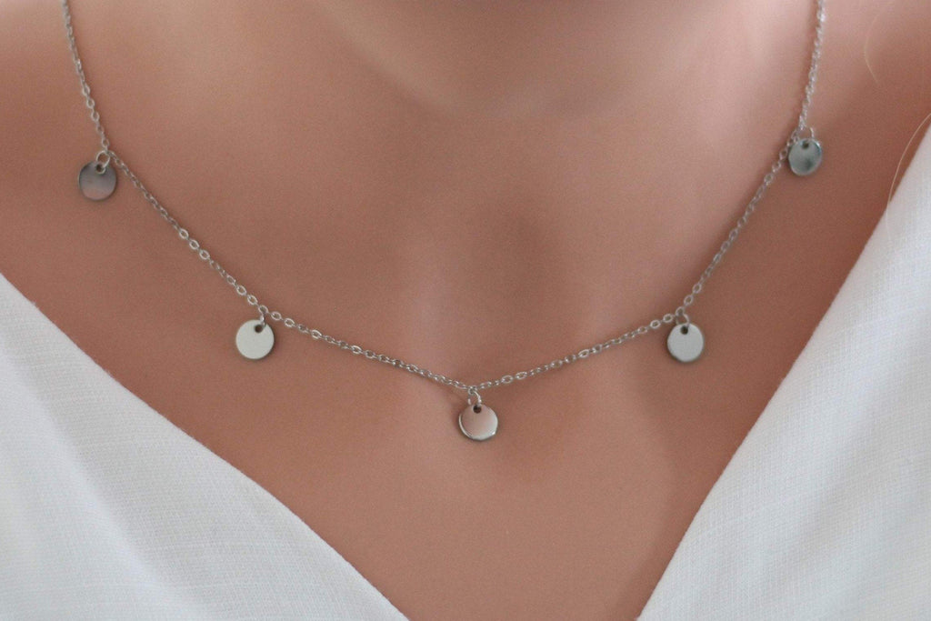 Halskette Edelstahl Silber für Damen mit 5 Plättchen
