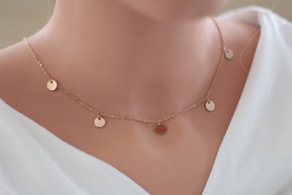 Halskette Edelstahl 5 Plättchen Farbe rosegold, perfekt für Layering Look