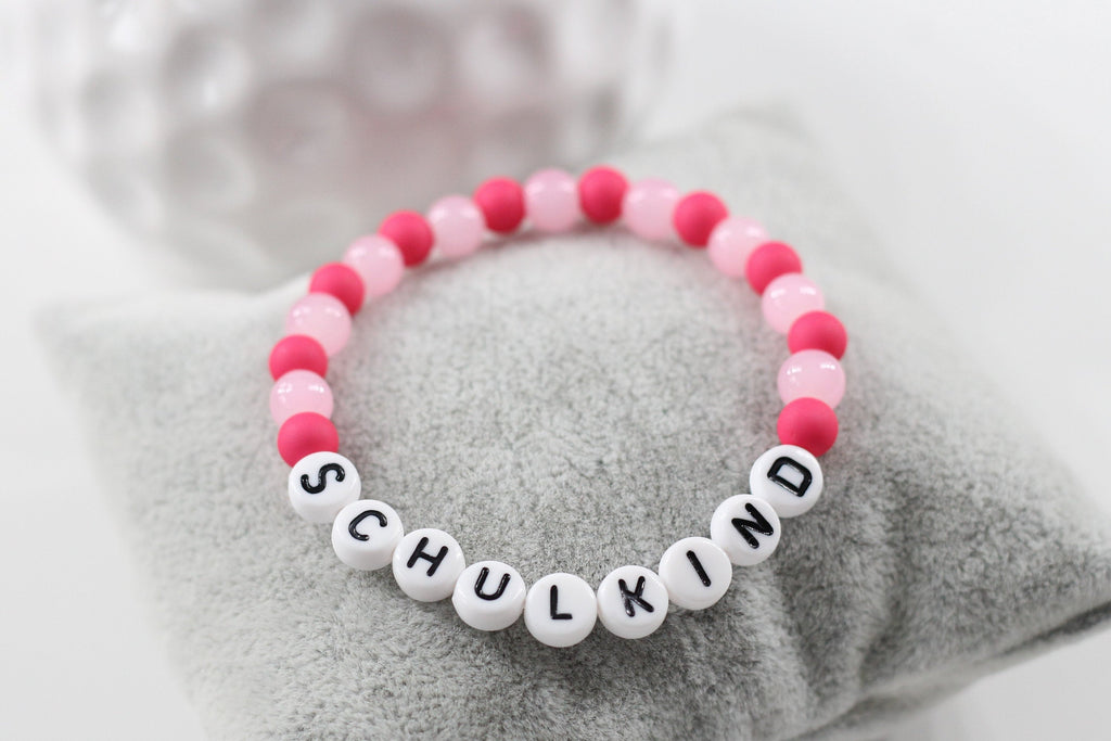 Namensarmband Schulkind rosa pink, Initialen Armband, Wunschname, Geschenk Einschulung