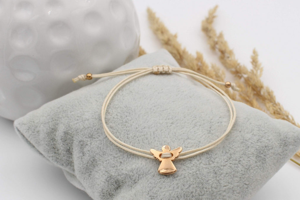 Schutzengel Armband beige rosegold, als kleines Kommunion Geschenk für Mädchen
