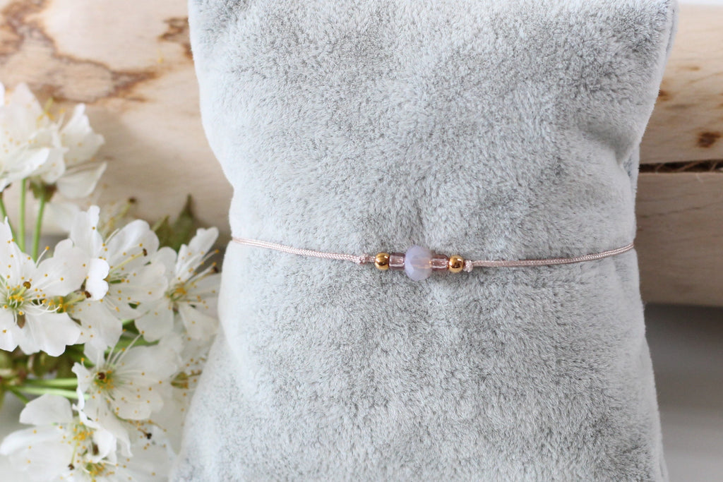 verstellbares Makramee Armband mit Perle Rosenholz Farbe rosegold, silber oder gold