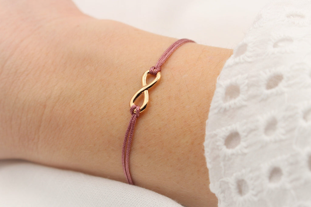 Infinity Armband in rosegoldfarben und edlem Kugel Verschluss, Makrameearmband Damen