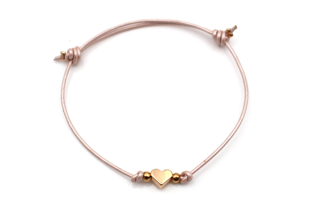 Lederarmband Herz Perlen Farbe rosegold silber oder gold, Leder 1mm Farbwahl, filigran, Armband Freundin