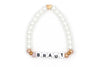 Brautarmband aus weiß perlmutt farbenen Perlen und rosegoldenen Details